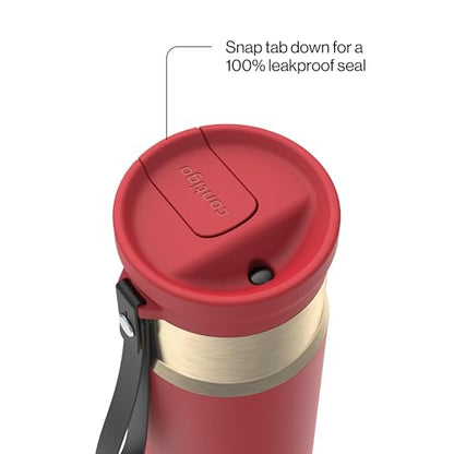 Contigo SnapSeal 473.2ml(16온스) 스테인리스 스틸 진공 단열 물병, 누출 방지 자동 닫힘 뚜껑(빨대 호환) 및 휴대용 스트랩, BPA 프리 및 납 프리, 식기세척기 사용 가능 - color: Goji Berry 샴페인, size: 16온스