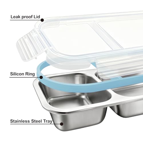 Stylish Blue Stainless Steel Lunch Box for Women - 2-Compartment Leak-Proof Snackle Box, Reusable Snack Containers with Lids for Kids & Adults, Stainless Steel Snack Containers & Storage Containers - color: 2 Compartments Blue