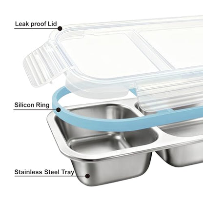 Stylish Blue Stainless Steel Lunch Box for Women - 2-Compartment Leak-Proof Snackle Box, Reusable Snack Containers with Lids for Kids & Adults, Stainless Steel Snack Containers & Storage Containers - color: 2 Compartments Blue