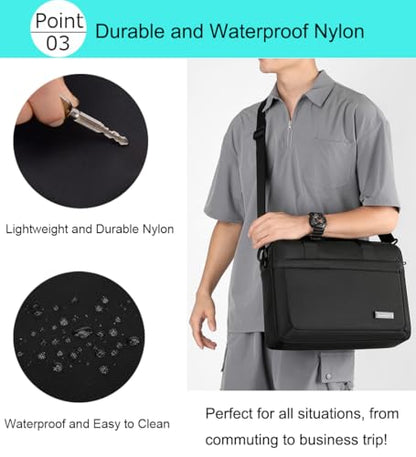 zhongningyifeng Laptop Bag 14 Inch Briefcase for Men Women Waterproof Nylon Lightweight, Shoulder Computer Messenger Bag for Business Office Work Travel College Black