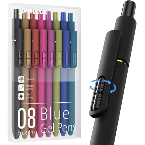 8 Pack Blue Gel Pens with Fidget, 0.7mm Blue Ink Quick-Drying | Fine Point Smooth Writing - Stress Relief Retractable, Soft Grip Cute Pen for Journaling, School Office, Gift, Vintage Style - color: Vintage -Blue Ink-0.7mm-8Pcs