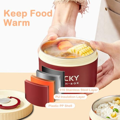 Portable Insulated Lunch Containers, Stainless Steel Bento Box Adult Lunch Box with Insulated Lunch Bag, 4 Separate Stackable Lunch Container for Adult, Red - color: 4 Tier-Red