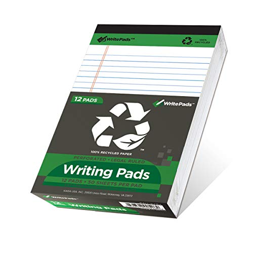 KAISA White Legal Pads Writing Pads 600 Sheets Recycled Paper 5"x8" Narrow Ruled Lined Paper Small Legal pad Perforated 50 sheets Hard Back Notepads Writing Tablet For Office Supplies Study (White 12pads) - color: White 12pad, size: 5x8inch