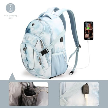 Swissdigital Laptop Backpack with USB Charging Port, 31l Backpack for Men | USB Charging Port, 31l, Travel Backpack, Polka Blue SD803-105 - color: Polka Blue