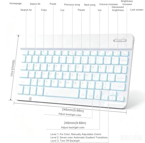 Mini Bluetooth Keyboard, Small Portable Wireless Rechargeable Keyboard with 7-Color RGB Backlit for iPad iPhone Android Samsung Tablet Smartphone(White) - color: white1