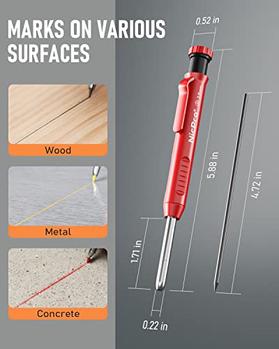 Nicpro 10 Pack Carpenter Pencils Mechanical, Construction Pencils with 21 Refill, Automatic Center Punch and Carbide Scribe Tool, Mechanical Pencil for Woodworking, Best Carpenters Marking Tool - style: 10 Pack