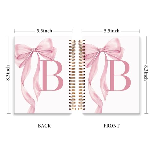 JXREQ Coquette Pink Bow Personalized Notebook, Initial Letter B Monogram Journal, Preppy Girly Ribbon Bow Journal, Monogrammed Gifts for Women, Aesthetic Spiral Notebook 5.5x8.3 - color: Bpink