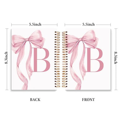 JXREQ Coquette Pink Bow Personalized Notebook, Initial Letter B Monogram Journal, Preppy Girly Ribbon Bow Journal, Monogrammed Gifts for Women, Aesthetic Spiral Notebook 5.5x8.3 - color: Bpink
