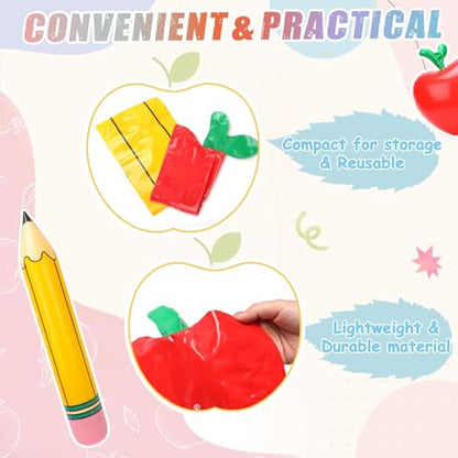 SAYAYA 6 Pcs Large Inflatable Pencil Balloons and 6 Pcs Large Inflatable Red Apple-Shaped Balloons Back to School Hanging Decor for Classroom Garden Room Birthday Party Decorations - style: Pencil & Red Apple