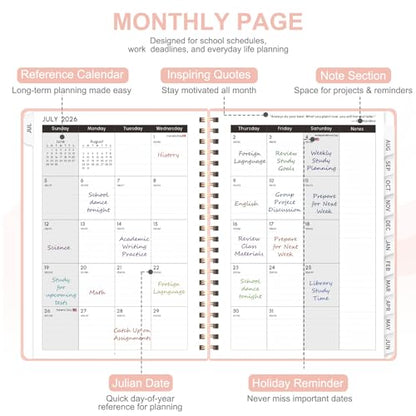 Planner 2026-2027, Weekly and Monthly Academic Year Calendar Planner, July 2026 - June 2027, Daily Agenda Book for Office School Supplies, A5(6.3'' x 8.5'') - color: C-Pink, size: 6.3"x8.5"(Jul 2026-Jun 2027)