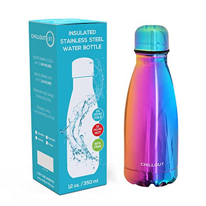 CHILLOUT LIFE 12oz Kids Insulated Stainless Steel Water Bottle, Leak Proof | Small Metal Water Bottle, Keeps Drinks Cold 24H & Hot 12H, Leak-Proof Screw Lid, Perfect for School, Travel & Sports - color: Magic Rainbow