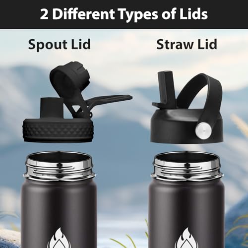 SENDESTAR Stainless Steel Water Bottle, Wide Mouth 32 oz Water Bottle with Straw Lid, Spout Lid, Double Wall Vacuum Insulated Leak Proof, Keeps Liquids Hot or Cold (Black) - color: Black, size: 32 Ounces