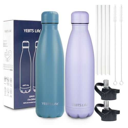 Insulated Water Bottle, 17oz Stainless Steel Water Bottles with straw lid, Metal Sports Water Bottles for Boys,Girls, Double Wall Vacuum BPA-Free Flask for School, Sports (Maya Blue & Light Purple) - color: Maya Blue & Light Purple, size: 17 Ounces
