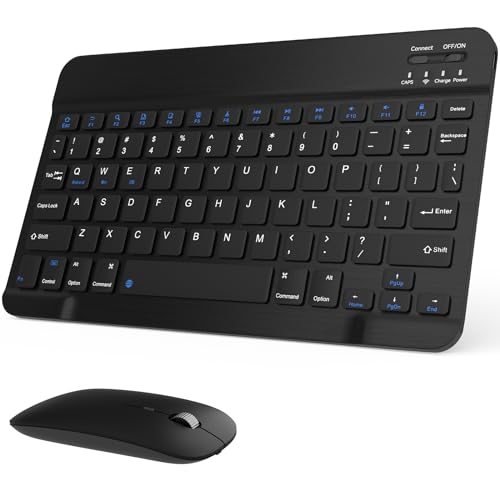 Rechargeable Bluetooth Keyboard and Mouse Combo, Universal Ultra-Slim Wireless Keyboard Mouse Set for Android Windows iPad iPhone Samsung Tablet Portable Compact Keyboard Set (Black) - color: Black
