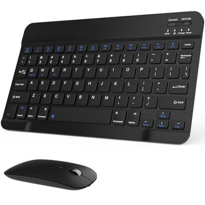 Rechargeable Bluetooth Keyboard and Mouse Combo, Universal Ultra-Slim Wireless Keyboard Mouse Set for Android Windows iPad iPhone Samsung Tablet Portable Compact Keyboard Set (Black) - color: Black