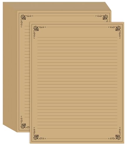 Vintage Lined Paper - 50 Sheets Stationary Paper for Writing Letters, 100gsm, Stationery for Writing Letters, Invitations, Stationery Writing Papers, 8.5'' x 11'', Brown - color: Brown, size: 1-Pack