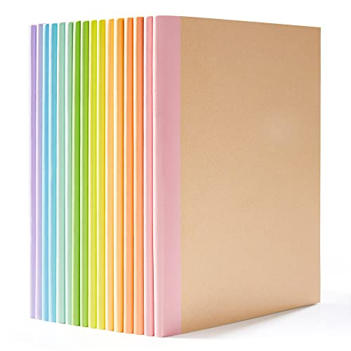 feela 16 Pack Composition Notebook Bulk, Kraft Cover Lined Blank College Ruled Travel Journals with Pastel Color Spine For Women Students Office, 60 Pages, 8.3”x 5.5”, A5, 8 Pastel Colors - color: 8 pastel colors X2