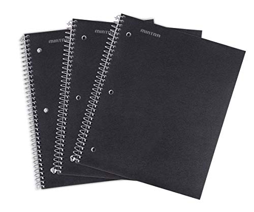 Mintra Office Durable Spiral Notebooks, 1 Subject, (Black, Wide Ruled 3 Pack), 100 Sheets, Poly Pocket, Moisture Resistant Cover, Strong Chipboard back, For School, Office, Business - color: Black, size: Wide Ruled 3pk