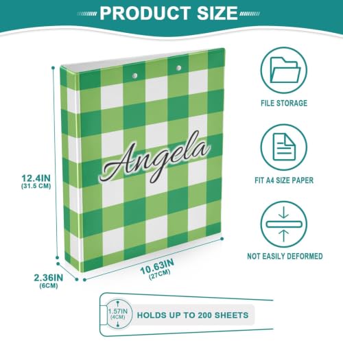 Custom 3 Ring Binder 1.5 Inch Round Rings Green White Checkerboard Personalized Name Binders Organizer Fashion View Binder with 2 Pockets for School Office Supplies - color: Multi17