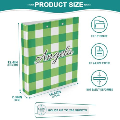 Custom 3 Ring Binder 1.5 Inch Round Rings Green White Checkerboard Personalized Name Binders Organizer Fashion View Binder with 2 Pockets for School Office Supplies - color: Multi17