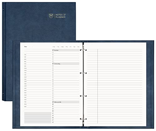 EMSHOI Undated Hourly Daily Planner, 240 Pages, A4 Size (9.2" x 12") | To Do List Notebook, Leather Hardcover with Gift Box, Refillable Binder, Schedules, for Productivity & Appointments (Blue) - color: Blue