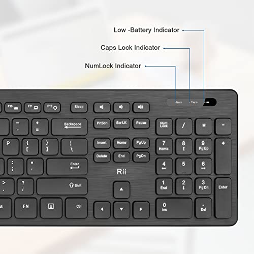 Wireless Keyboard and Mouse Combo - Rii Standard Office PC Keyboard and Optical Wireless Mice (Black) - color: Black