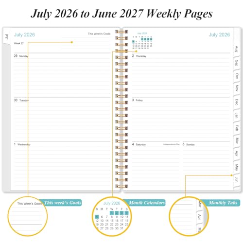 2026-2027 Planner - Planner 2026-2027 from July 2026 - June 2027, Weekly & Monthly Planner Spiral Bound with 12 Monthly Tabs, Inner Pocket, 6.4" x 8.5", Blue Flower - color: Blue-Leaf-Flower, size: 6.4" x 8.5"