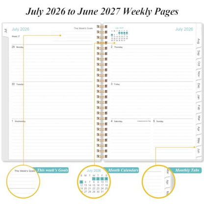 2026-2027 Planner - Planner 2026-2027 from July 2026 - June 2027, Weekly & Monthly Planner Spiral Bound with 12 Monthly Tabs, Inner Pocket, 6.4" x 8.5", Blue Flower - color: Blue-Leaf-Flower, size: 6.4" x 8.5"
