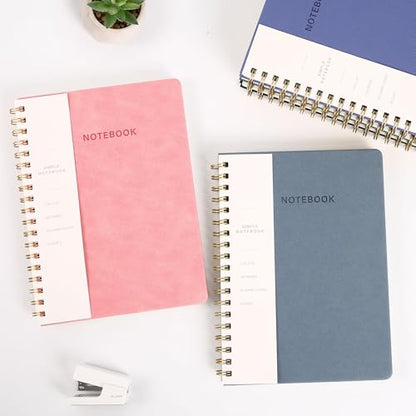 Spiral Notebook - 7.24" x 10" College Ruled Journal with Inner Pockets and 180 Pages, PU Leather Cover Business Journal, Twin-Wire Binding Notebook Perfect for Office & Home School Supplies Black - color: 002-Black-1pack, size: B5-180 pages