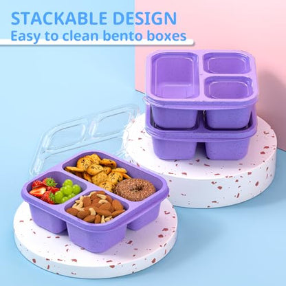 Snack Boxes (3 Pack) - Stackable Bento Boxes with 3 Compartments, Meal Prep Containers Reusable, Lightweight Lunch Containers for Kids and Adults, BPA Free (Purple) - color: Purple