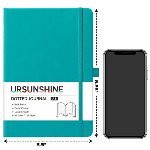 Dotted Journal/Notebook - Dot Grid Hard Cover Notebook, Premium Thick Paper with Fine Inner Pocket, Black Smooth Faux Leather, Pen Loop, 5.3'' x 8.26'' - Cyan - color: Cyan, size: Dotted