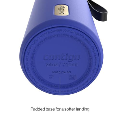 Contigo SnapSeal 709.8ml(24온스) 스테인리스 스틸 진공 단열 물병, 누출 방지 자동 닫힘 뚜껑, 휴대용 스트랩 및 재사용 가능한 빨대, BPA 프리 및 납 프리, 식기세척기 사용 가능 - color: 와일드 인디고 샴페인, size: 24온스