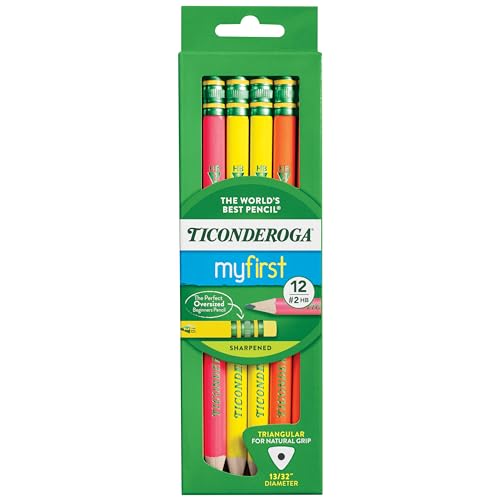 Ticonderoga My First Tri-Write Wood-Cased Pencils, Pre-Sharpened, 2 HB, With Erasers, Neon Colors, 12 Count - style: 12 Count