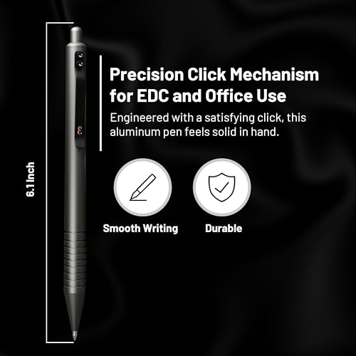 Everyman Gunmetal Grafton Full Click Refillable 0.7mm Gel Ink Pen | Sleek Anodized Aluminum EDC Pen with Deep Grooved Grip | Smooth Writing Pocket Pen for Office, Travel, Gifting & Daily Use - color: Gunmetal, style: Full Click