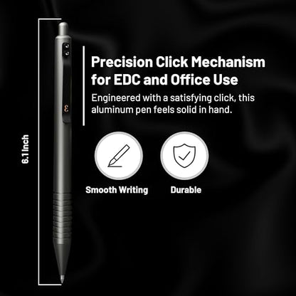 Everyman Gunmetal Grafton Full Click Refillable 0.7mm Gel Ink Pen | Sleek Anodized Aluminum EDC Pen with Deep Grooved Grip | Smooth Writing Pocket Pen for Office, Travel, Gifting & Daily Use - color: Gunmetal, style: Full Click