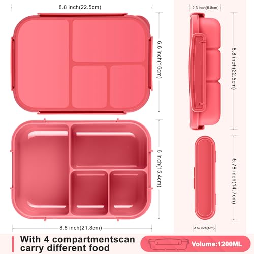 Amathley Lunch Box Kids,Bento Box Adult,Leakproof Lunch Containers for Adults/Kids/Toddler,1200ML-4 Compartments bento Lunch box with Utensil,Microwave & Dishwasher & Freezer Safe (Pink Berry) - color: Pink Berry