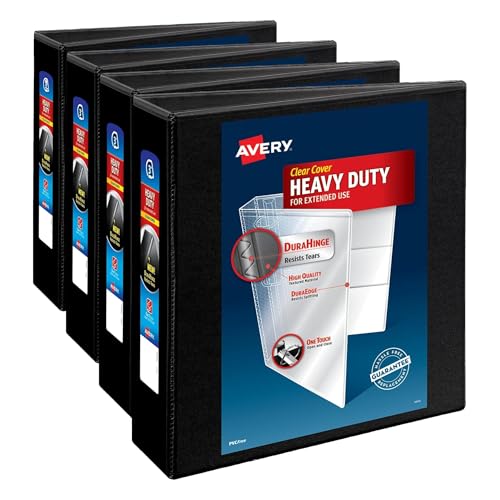 Avery Heavy-Duty View 3 Ring Binder,3 Inch One Touch Slant Rings,3.5" Spine,1 Black Binder (79100),(Pack of 4) - size: One Size (Pack of 4)