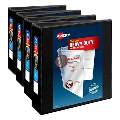 Avery Heavy-Duty View 3 Ring Binder,3 Inch One Touch Slant Rings,3.5" Spine,1 Black Binder (79100),(Pack of 4) - size: One Size (Pack of 4)