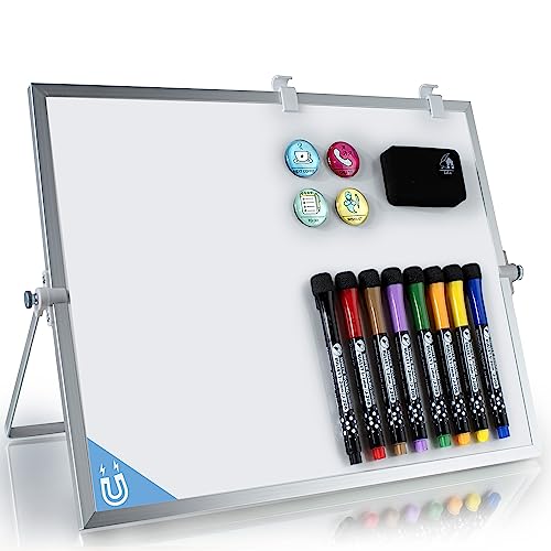 Magnetic Dry Erase Whiteboard 12 x 16 Double Sided, Portable Small White Board with Stand, to Do List Weekly Planner Board for Desk or Wall, Includes 8 Markers Eraser 4 Magnets - color: Silver Premium, size: 12x16