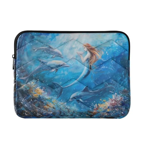 Cute Laptop Sleeve 13 inch Ocean Mermaid Dolphin Laptop Bag 14 inch Waterproof Computer Bag for Women Laptop Accessories Computer Cover Bag for Tablet Men - color: Ocean Mermaid Dolphin