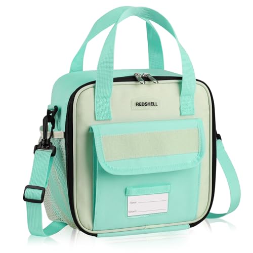 REDSHELL Lunch Box Kids, Large Insulated Lunch Bag Lunchbox for Girl, Green | Tactical Style, Cooler Lunchbag, Square Toddler Lunchbox, School & Daycare, Lunch Tote, Water Bottle Holder, Adjustable Strap - color: Green