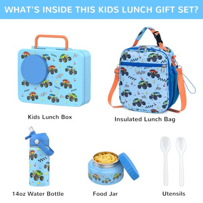 Bento Lunch Box for Kids Adult, Leakproof 3-4 Compartment Bento Box Set with Insulated Food Jar,Water Bottle, Lunch Bag, School Lunch Container for Toddler Teen Girls Boys Ages 3+(Vehicle) - color: Off-Road Vehicle