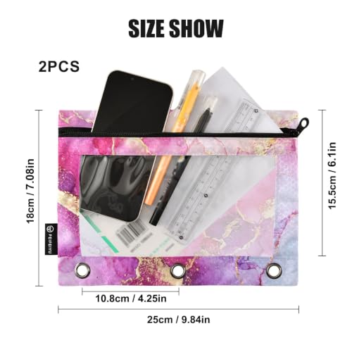 Gredecor 3 Ring Binder Pencil Pouch, Alcohol Ink Marble Modern-1 Zippered Pen Case Pouches with Clear Window, 2 Pack Stylish Office & School Supplie - color: Alcohol Ink Marble Modern-1