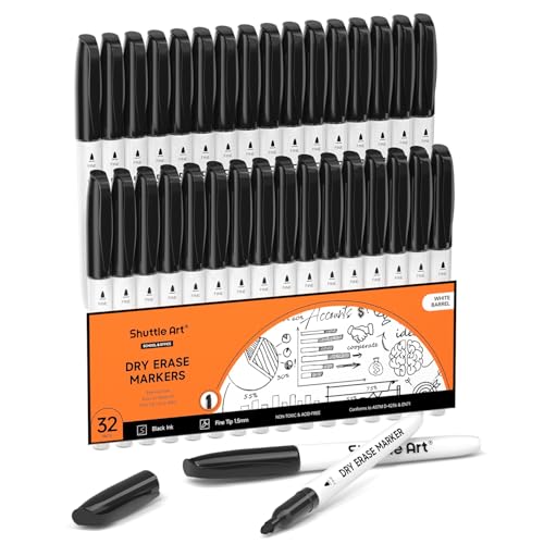 Shuttle Art Dry Erase Markers, 32 Pack Black Whiteboard Markers,Fine Tip Dry Erase Markers for Kids,Perfect for Writing on Whiteboards, Dry-Erase Boards,Mirror,Calender,School Office Supplies - color: 32 Pack Black