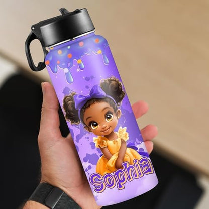 D-Story Custom Water Bottles Back to School Gift for Girls 18Oz Personalized Stainless Steel Double Wall Insulated Water Bottle with Straw Lid Customized Name Princess Bottles Daughter Birthday Gifts - color: Design 21