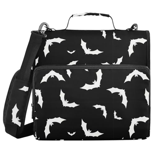 Gredecor 3 Ring Zipper Binder with Shoulder Strap, Halloween Bats Multi-Pockets Organizer Binder Bag Holds 500 Sheets for School and Office - color: Halloween Bats
