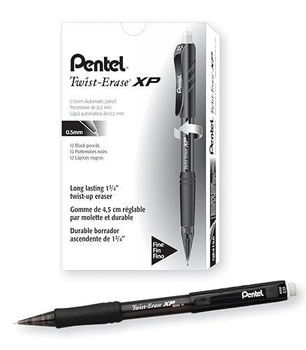 Pentel Twist Erase EXPRESS Automatic Pencil, 0.5mm Lead Size, Black Barrel, Box of 12 (QE415A) - color: Black, size: 12 Count (Pack of 1)