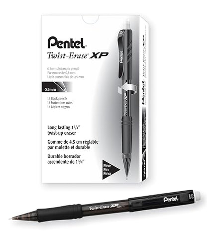 Pentel Twist Erase EXPRESS Automatic Pencil, 0.5mm Lead Size, Black Barrel, Box of 12 (QE415A) - color: Black, size: 12 Count (Pack of 1)