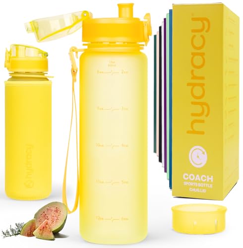 Hydracy Water Bottle with Time Marker & Fruit Infuser - BPA Free - 17 oz | Leak Proof Gym Bottle with times to drink and no sweat Sleeve - Ideal for Fitness Sports & Outdoors - color: Sunny Yellow, size: 17 Ounces