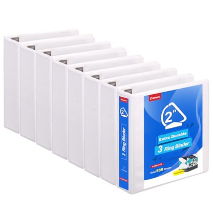 COMIX Heavy Duty Slant-D Ring View Binder, 2 inch 3 Ring Binders, Hold 500 Sheets of 8.5" x 11" Paper, 8 Pack (White) - color: White, size: 2 inch, style: 8 Pack
